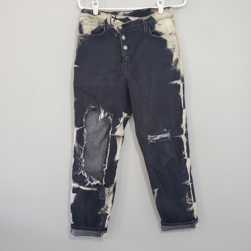 Custom Upcycled Dyed Very Distressed Straight Leg Jeans